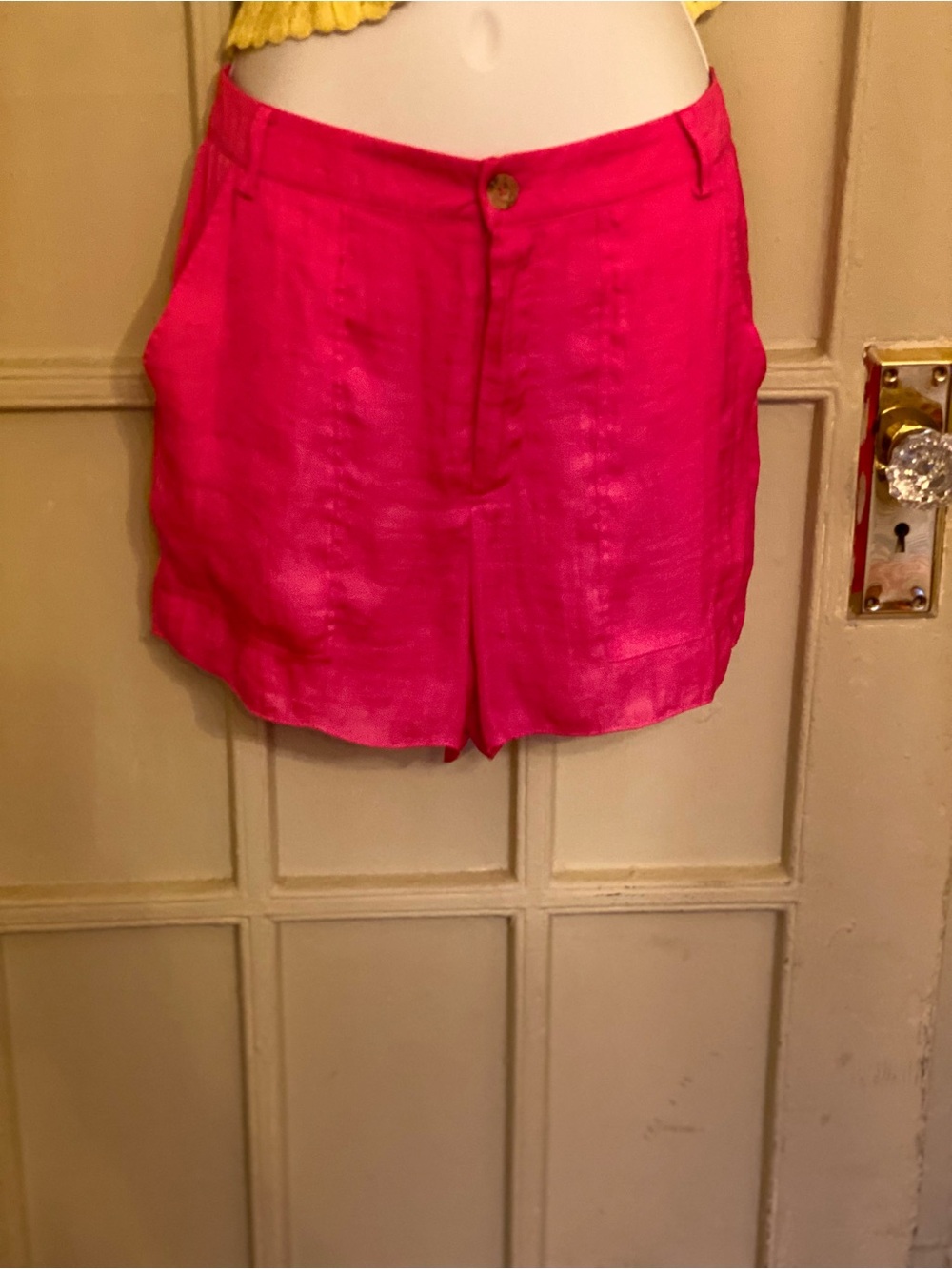 Womens Hot Pink Linen Blend Shorts